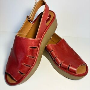 Fly London Red Leather Peep-Toe Sandals